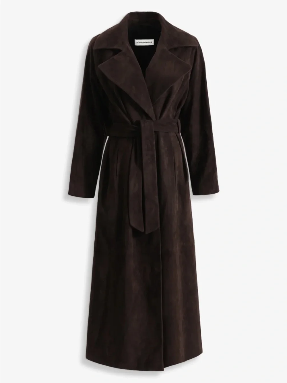 Althea Long Dark Brown Suede Belted Trench Coat - Women - Picture 1 of 1